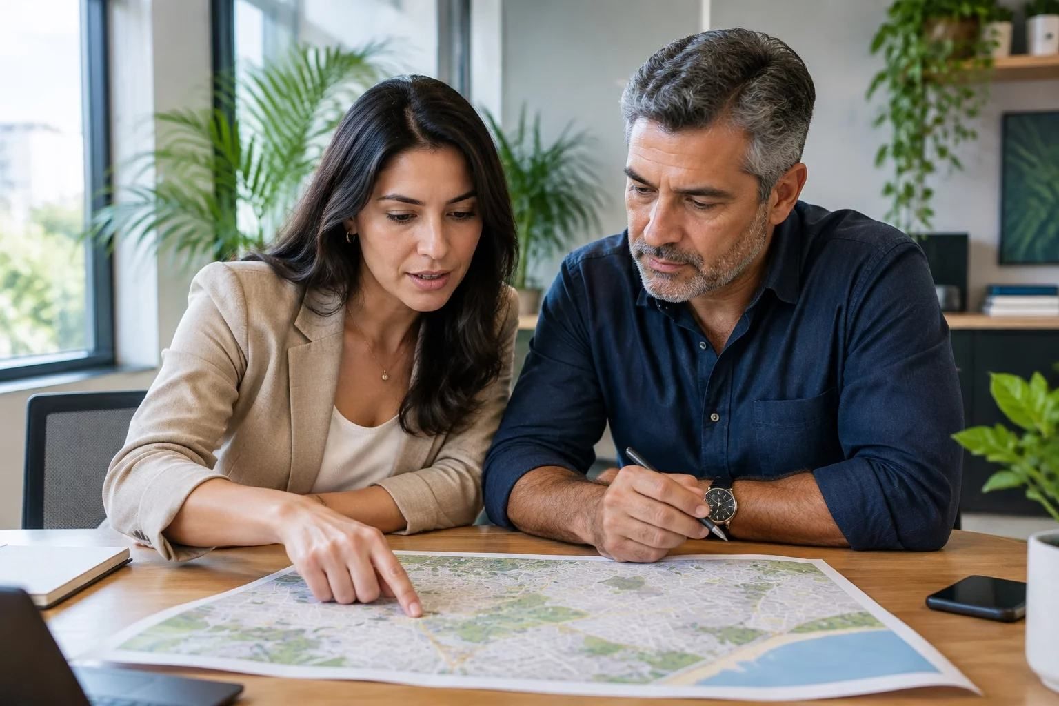 Corretor confere a planta de um apartamento